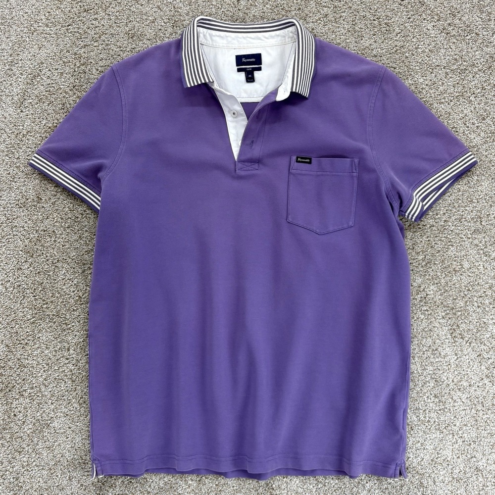 Faconnable The Club Pocket Polo Shirt Men's XL Purple White Striped Athletic Fit